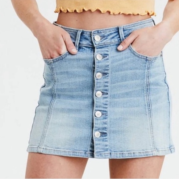 American Eagle High Rise Pencil Light Blue Denim Button Up Skirt Size 6 - Picture 9 of 9